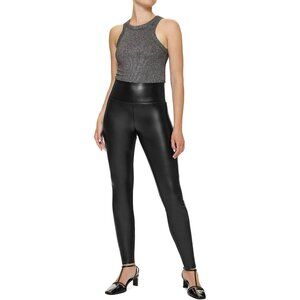 HUE U23621 Tummy Control Faux Leather Leggings Black ( S )